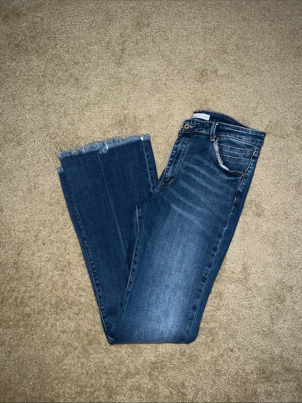 KanCan Dark Blue Frayed Hem Ankle Jeans
